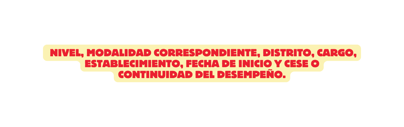 nivel modalidad correspondiente distrito cargo establecimiento fecha de inicio y cese o continuidad del desempeño